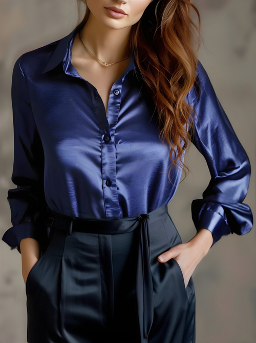 Blusa satén negro manga larga