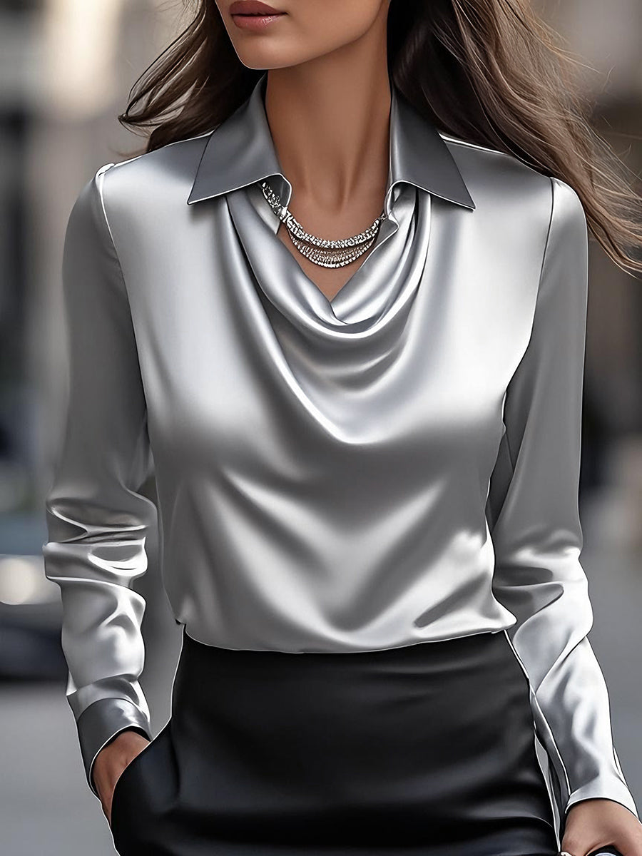 Blusa satén drapeada blanca