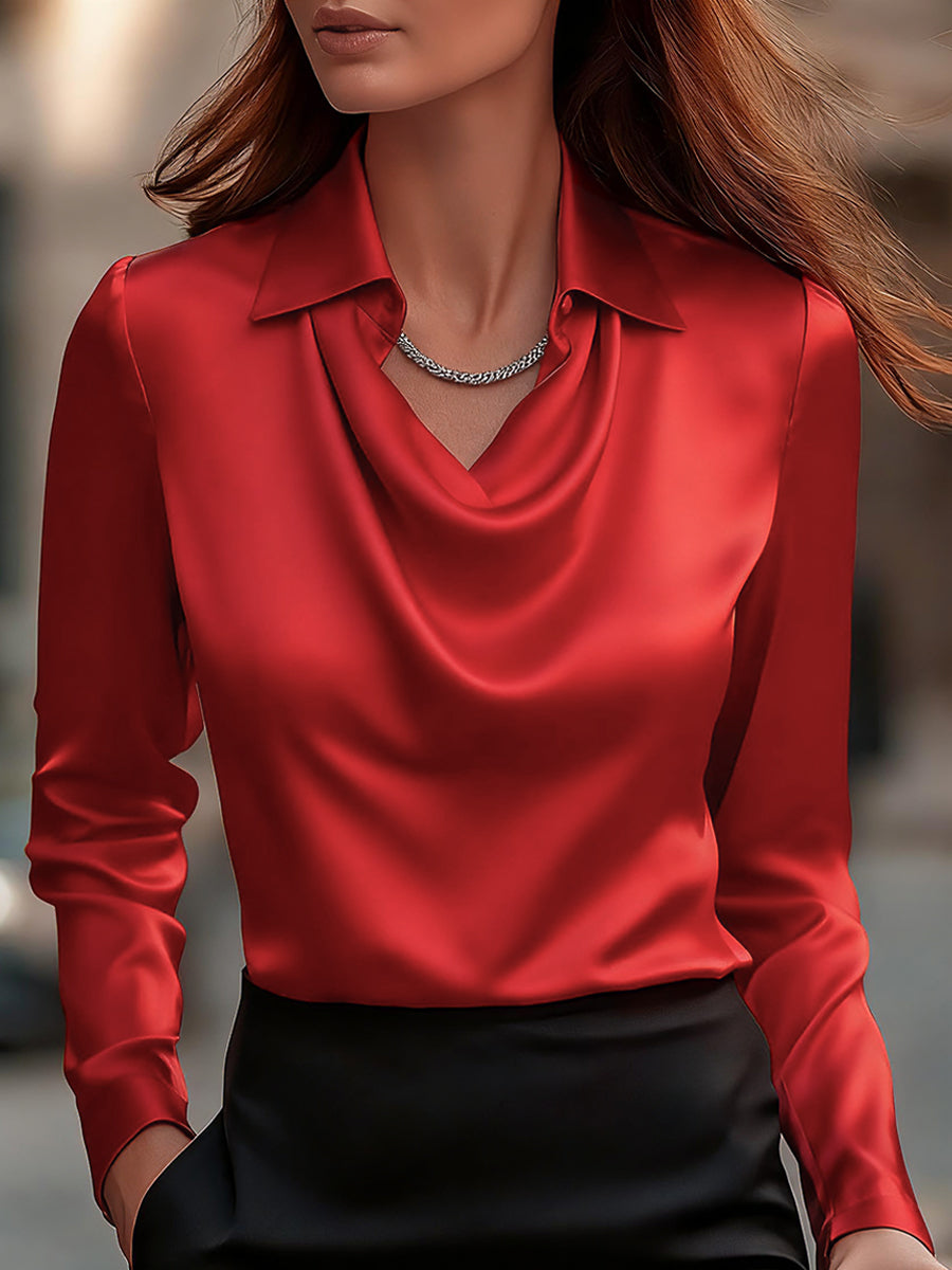 Blusa satén drapeada blanca