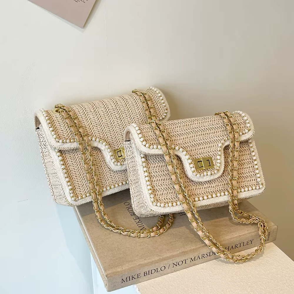 Bolso de mano bohemio con perlas