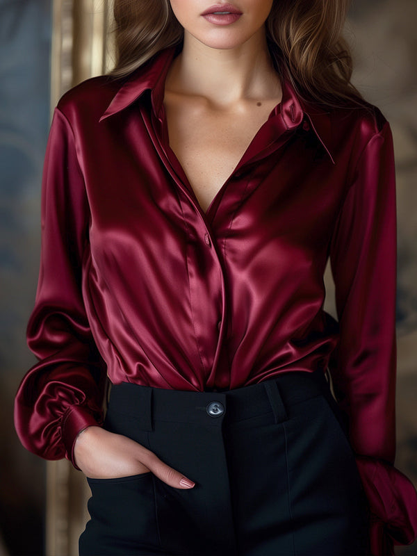 Blusa satén negro manga larga