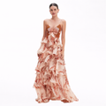 Vestido halter satinado con volantes