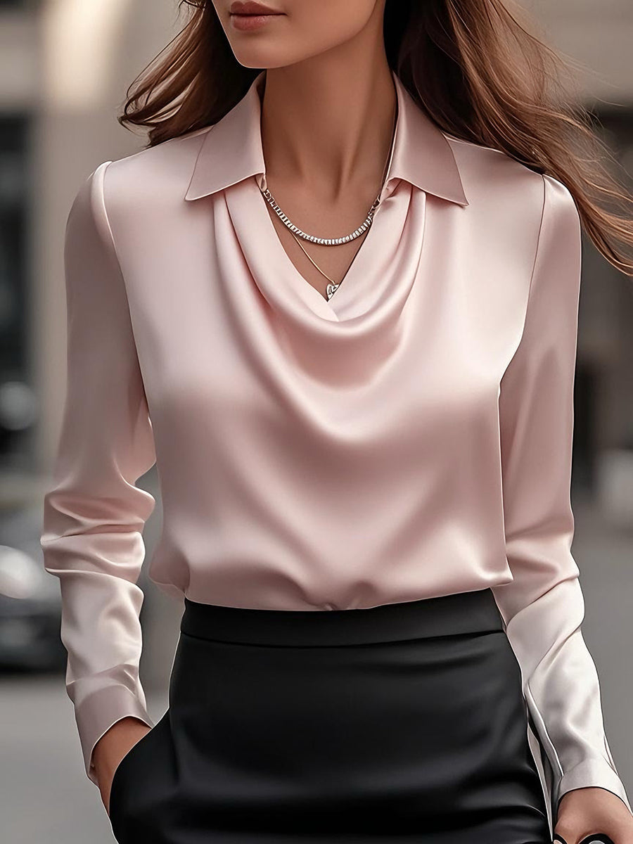 Blusa satén drapeada blanca