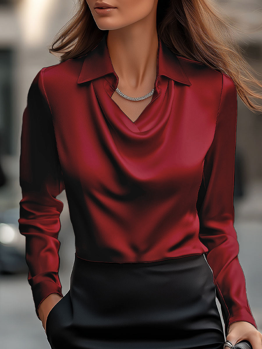 Blusa satén drapeada blanca