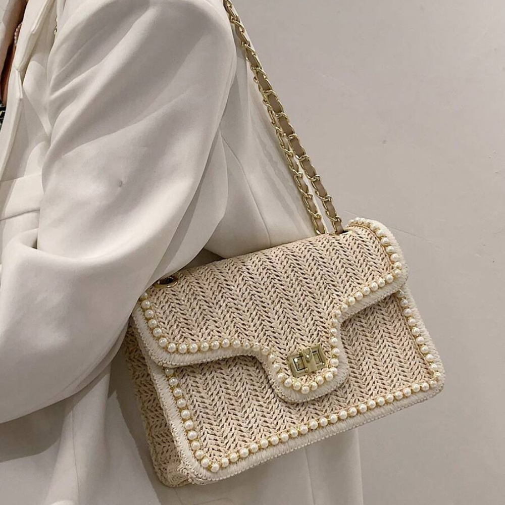 Bolso de mano bohemio con perlas