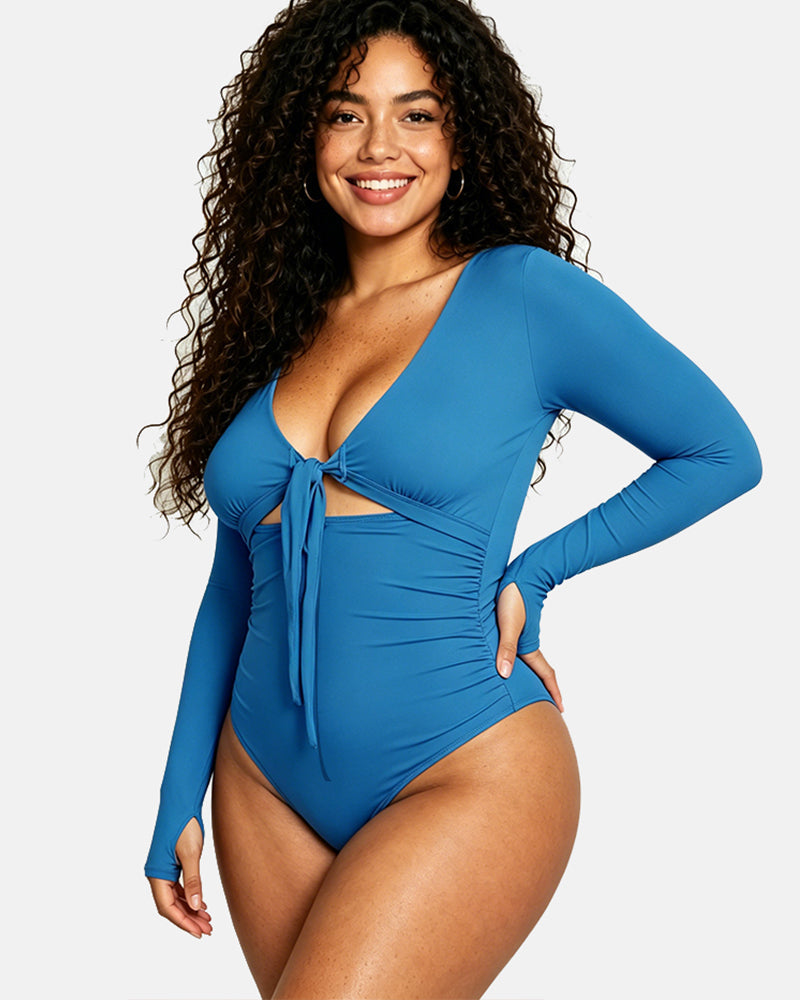Traje de baño manga larga con faja reductora de abdomen.