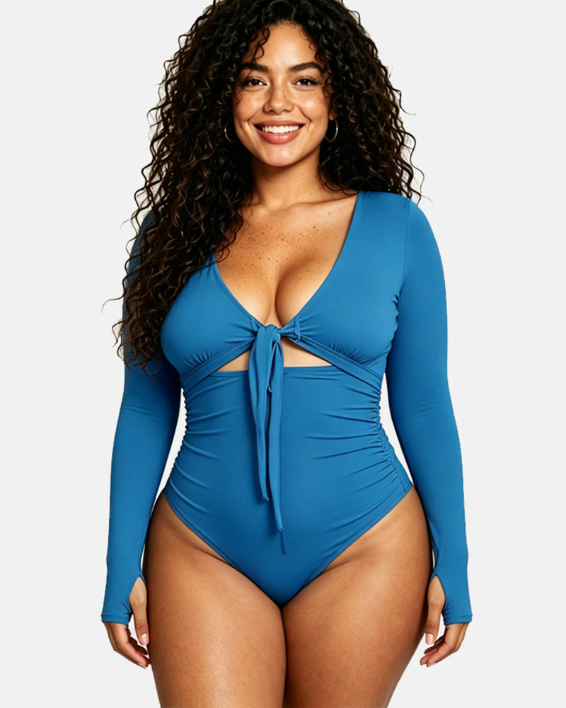 Traje de baño manga larga con faja reductora de abdomen.