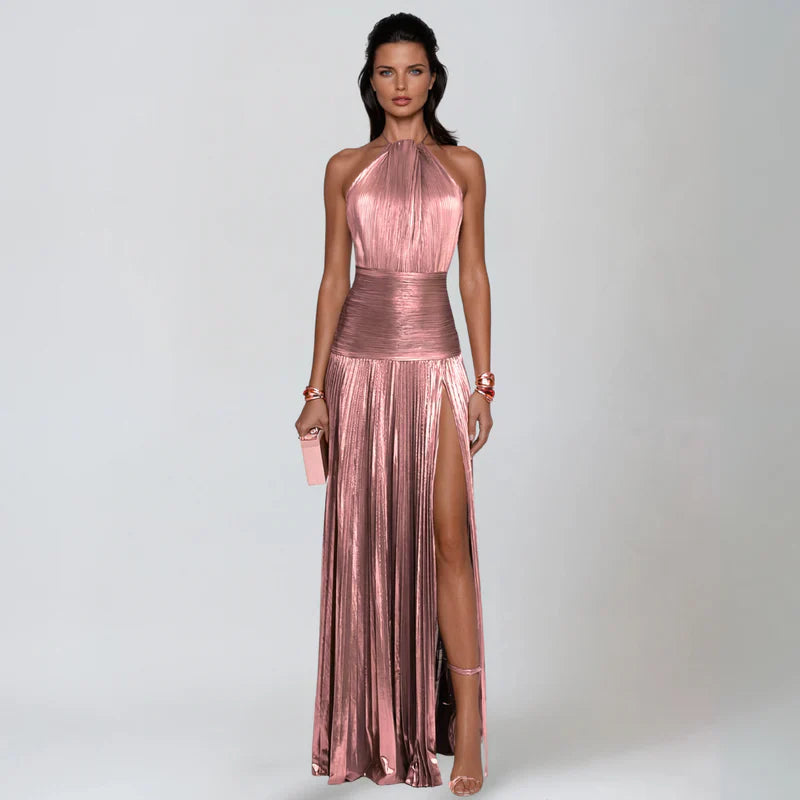 Vestido halter metalizado Emma