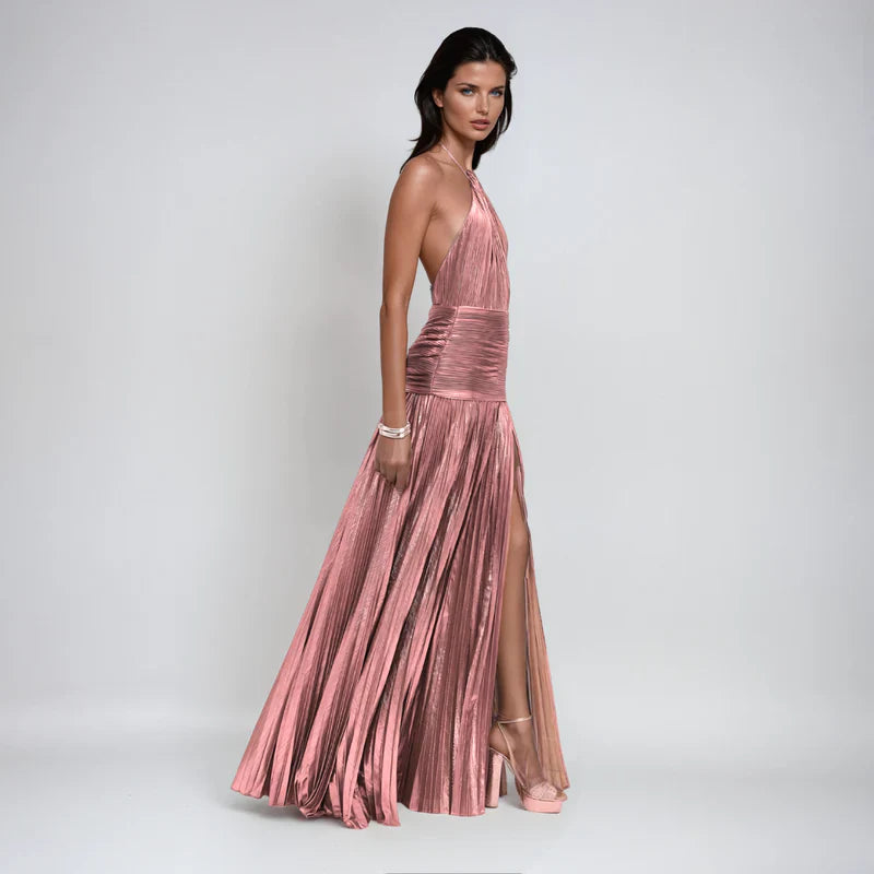 Vestido halter metalizado Emma